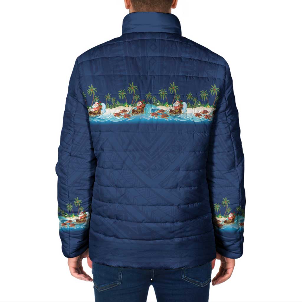 Hawaii Santa Riding Sea Turtle Padded Jacket Mele Kalikimaka Polynesian Pattern LT01 - Polynesian Pride