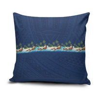 Hawaii Santa Riding Sea Turtle Pillow Cover Mele Kalikimaka Polynesian Pattern - Polynesian Pride