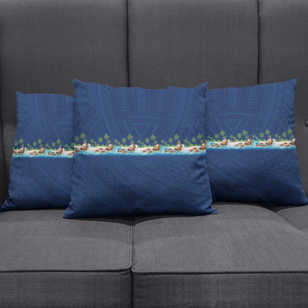 Hawaii Santa Riding Sea Turtle Pillow Cover Mele Kalikimaka Polynesian Pattern - Polynesian Pride