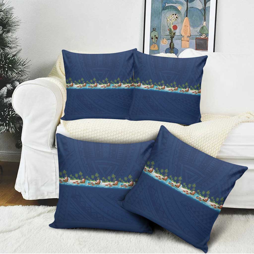Hawaii Santa Riding Sea Turtle Pillow Cover Mele Kalikimaka Polynesian Pattern - Polynesian Pride