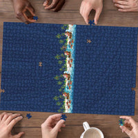 Hawaii Santa Riding Sea Turtle Puzzle Mele Kalikimaka Polynesian Pattern LT01 - Polynesian Pride