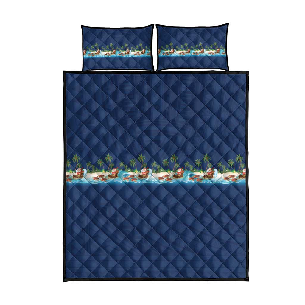 Hawaii Santa Riding Sea Turtle Quilt Bed Set Mele Kalikimaka Polynesian Pattern - Polynesian Pride