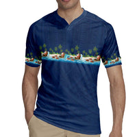 Hawaii Santa Riding Sea Turtle Rugby Jersey Mele Kalikimaka Polynesian Pattern - Polynesian Pride