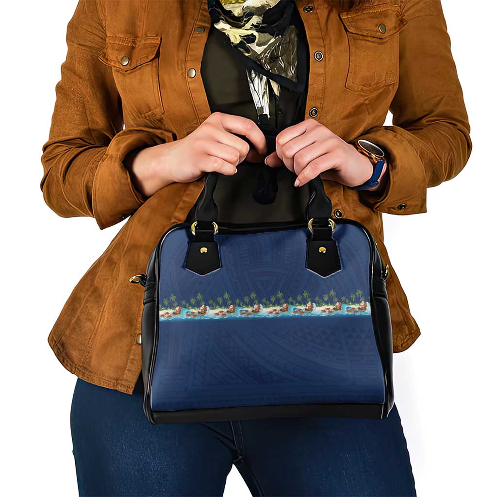 Hawaii Santa Riding Sea Turtle Shoulder Handbag Mele Kalikimaka Polynesian Pattern LT01 - Polynesian Pride