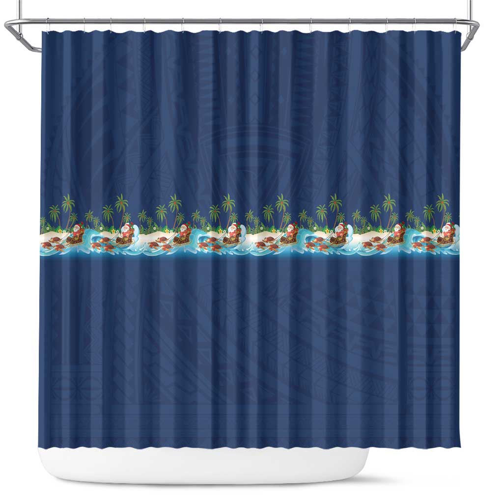 Hawaii Santa Riding Sea Turtle Shower Curtain Mele Kalikimaka Polynesian Pattern - Polynesian Pride