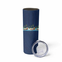 Hawaii Santa Riding Sea Turtle Skinny Tumbler Mele Kalikimaka Polynesian Pattern - Polynesian Pride