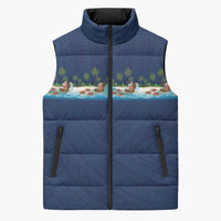 Hawaii Santa Riding Sea Turtle Sleeveless Puffer Jacket Mele Kalikimaka Polynesian Pattern LT01 Unisex Blue - Polynesian Pride