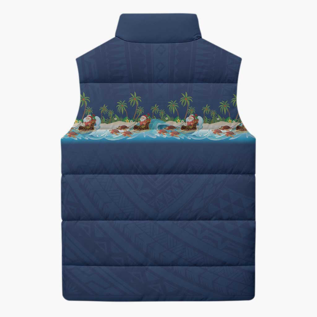 Hawaii Santa Riding Sea Turtle Sleeveless Puffer Jacket Mele Kalikimaka Polynesian Pattern LT01 - Polynesian Pride
