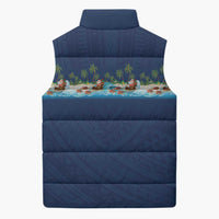 Hawaii Santa Riding Sea Turtle Sleeveless Puffer Jacket Mele Kalikimaka Polynesian Pattern LT01 - Polynesian Pride