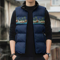 Hawaii Santa Riding Sea Turtle Sleeveless Puffer Jacket Mele Kalikimaka Polynesian Pattern LT01 - Polynesian Pride