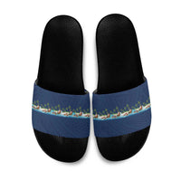 Hawaii Santa Riding Sea Turtle Slide Sandals Mele Kalikimaka Polynesian Pattern - Polynesian Pride