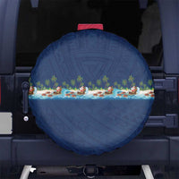 Hawaii Santa Riding Sea Turtle Spare Tire Cover Mele Kalikimaka Polynesian Pattern - Polynesian Pride