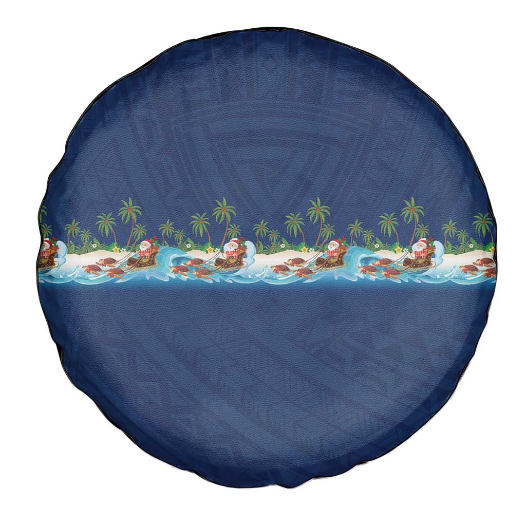 Hawaii Santa Riding Sea Turtle Spare Tire Cover Mele Kalikimaka Polynesian Pattern - Polynesian Pride