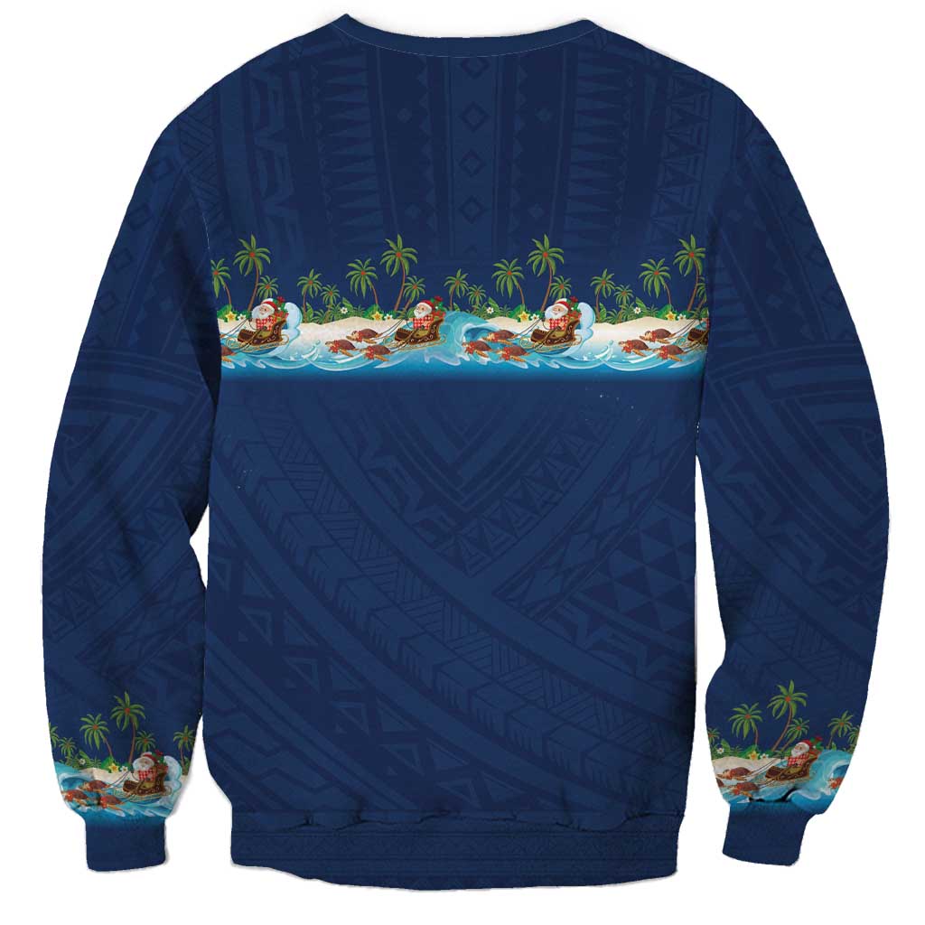 Hawaii Santa Riding Sea Turtle Sweatshirt Mele Kalikimaka Polynesian Pattern LT01 - Polynesian Pride