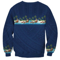 Hawaii Santa Riding Sea Turtle Sweatshirt Mele Kalikimaka Polynesian Pattern LT01 - Polynesian Pride