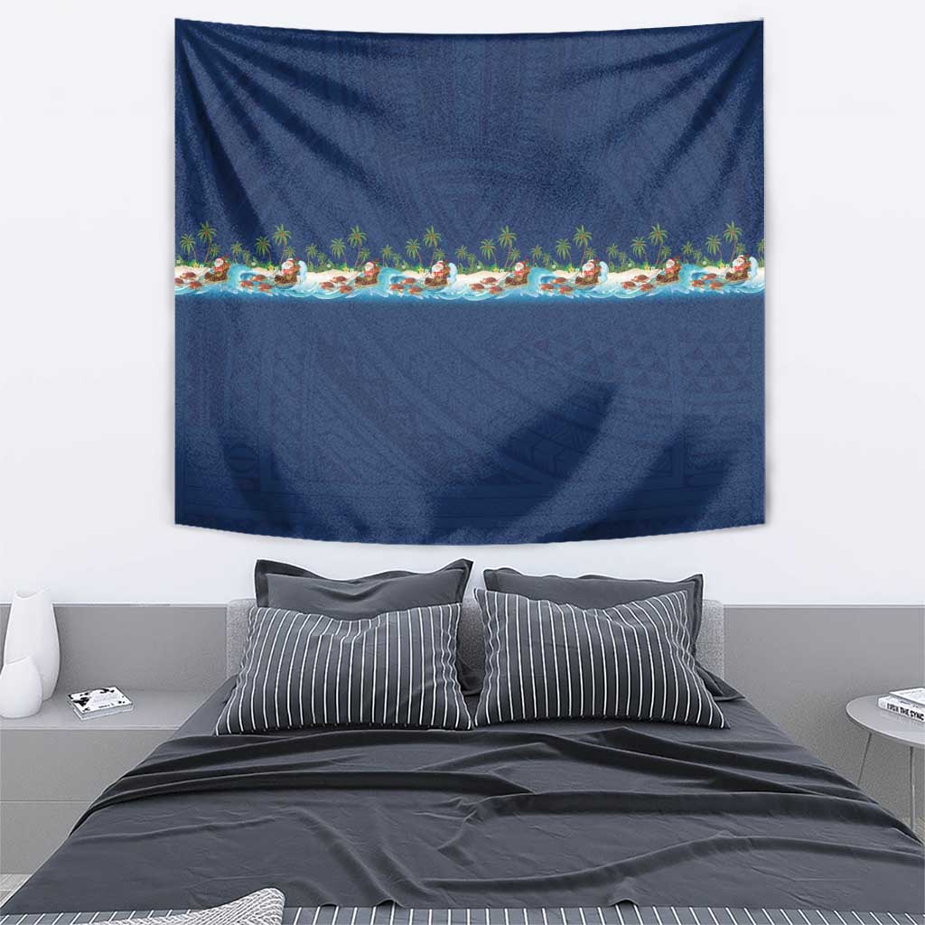 Hawaii Santa Riding Sea Turtle Tapestry Mele Kalikimaka Polynesian Pattern - Polynesian Pride