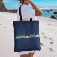 Hawaii Santa Riding Sea Turtle Tote Bag Mele Kalikimaka Polynesian Pattern - Polynesian Pride