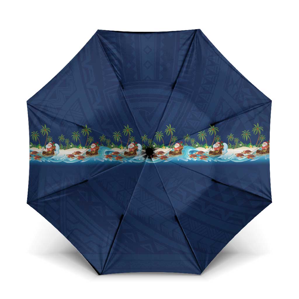 Hawaii Santa Riding Sea Turtle Umbrella Mele Kalikimaka Polynesian Pattern LT01 One Size Folded 11.42 inch Opened Diameter 37.4 inch Blue - Polynesian Pride
