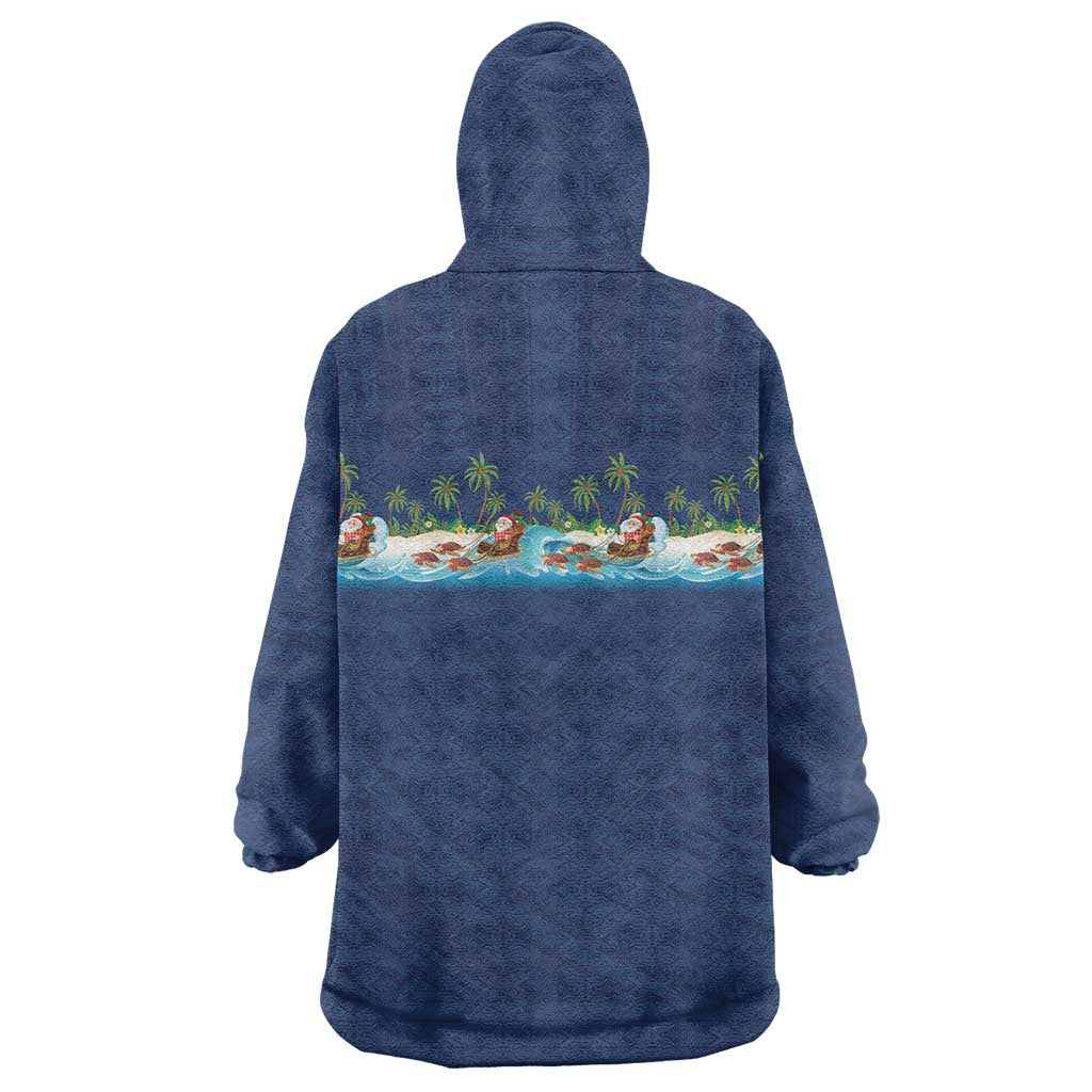 Hawaii Santa Riding Sea Turtle Wearable Blanket Hoodie Mele Kalikimaka Polynesian Pattern LT01 - Polynesian Pride