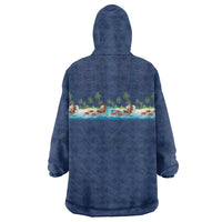 Hawaii Santa Riding Sea Turtle Wearable Blanket Hoodie Mele Kalikimaka Polynesian Pattern LT01 - Polynesian Pride