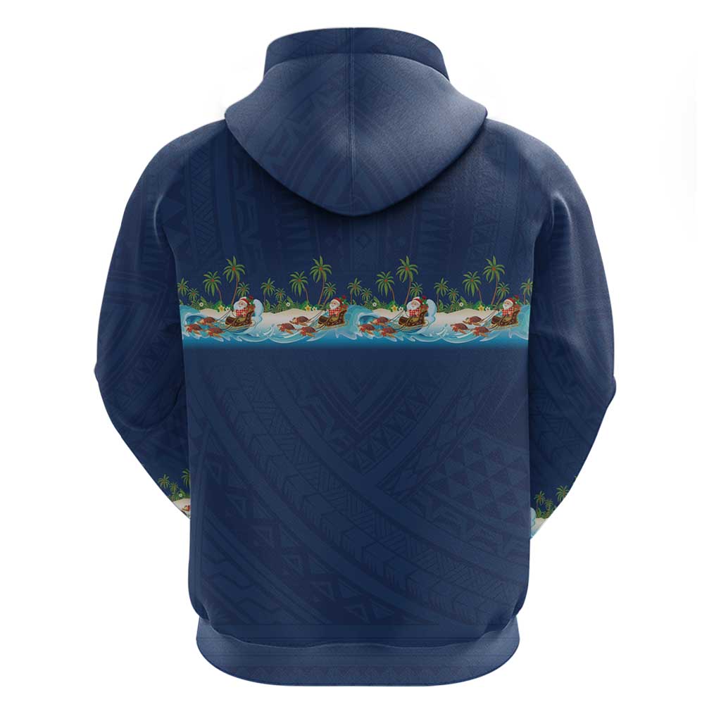 Hawaii Santa Riding Sea Turtle Zip Hoodie Mele Kalikimaka Polynesian Pattern LT01 - Polynesian Pride