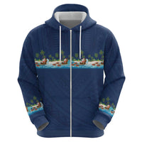 Hawaii Santa Riding Sea Turtle Zip Hoodie Mele Kalikimaka Polynesian Pattern LT01 - Polynesian Pride