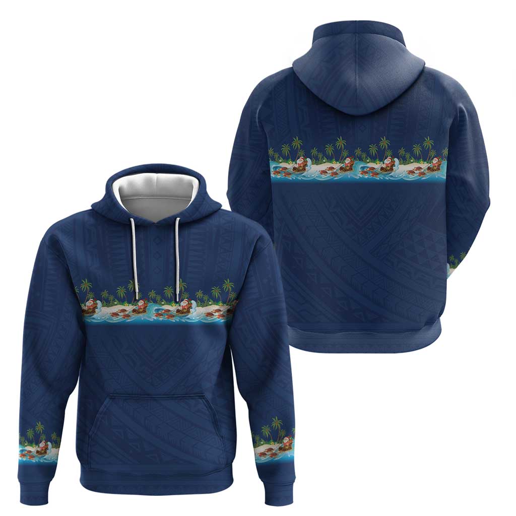 Hawaii Santa Riding Sea Turtle Zip Hoodie Mele Kalikimaka Polynesian Pattern LT01 - Polynesian Pride