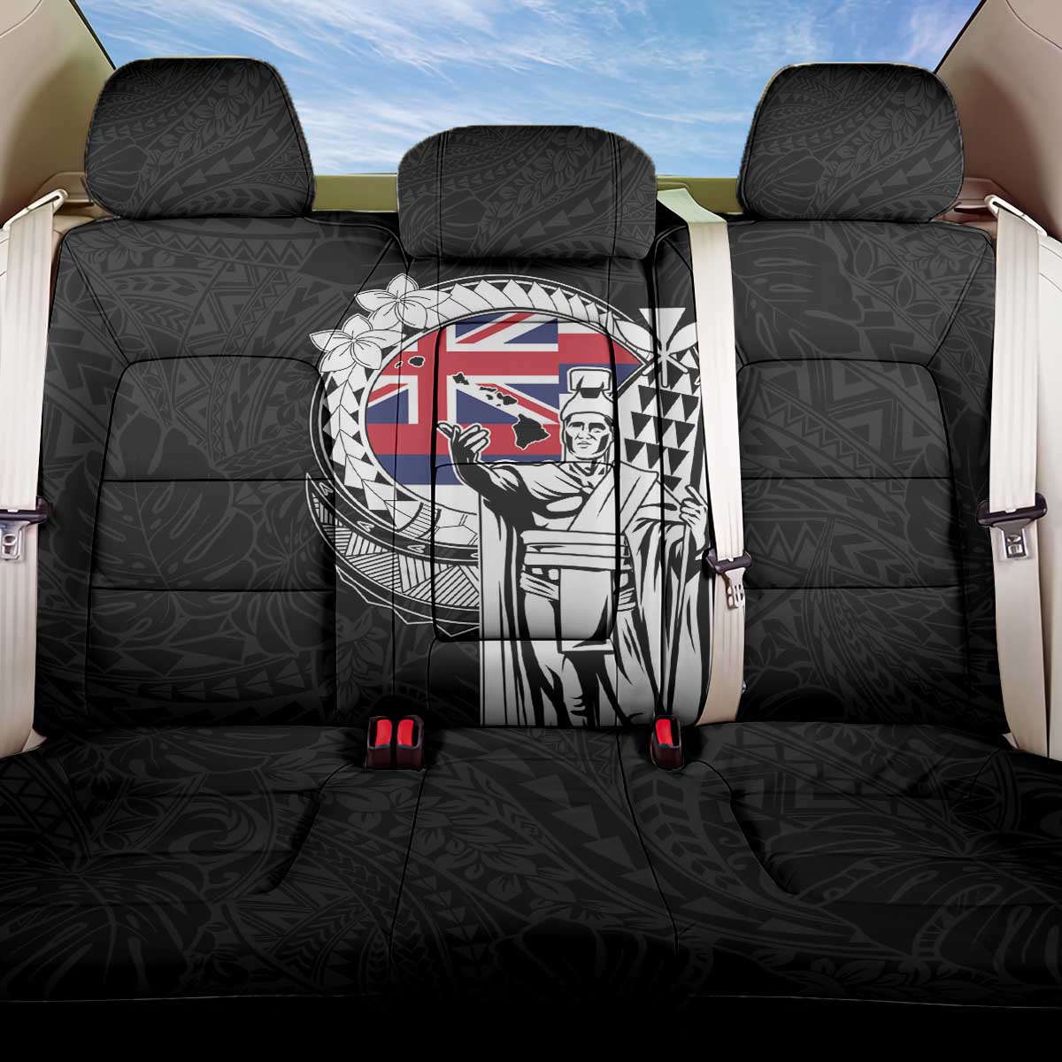Hawaii King Kamehameha Back Car Seat Cover Flag Polynesian Pattern LT01 One Size Black - Polynesian Pride