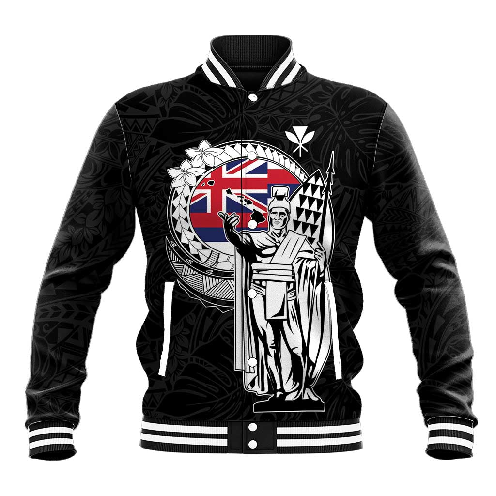 Personalized Hawaii King Kamehameha Baseball Jacket Flag Polynesian Pattern LT01 Unisex Black - Polynesian Pride