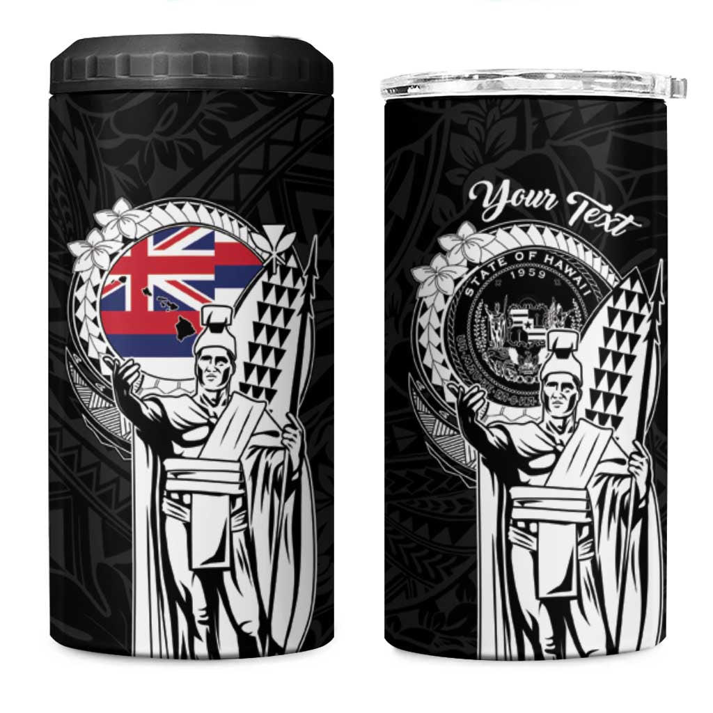 Personalized Hawaii King Kamehameha 4 in 1 Can Cooler Tumbler Flag Polynesian Pattern LT01 One Size: 16 oz Black - Polynesian Pride
