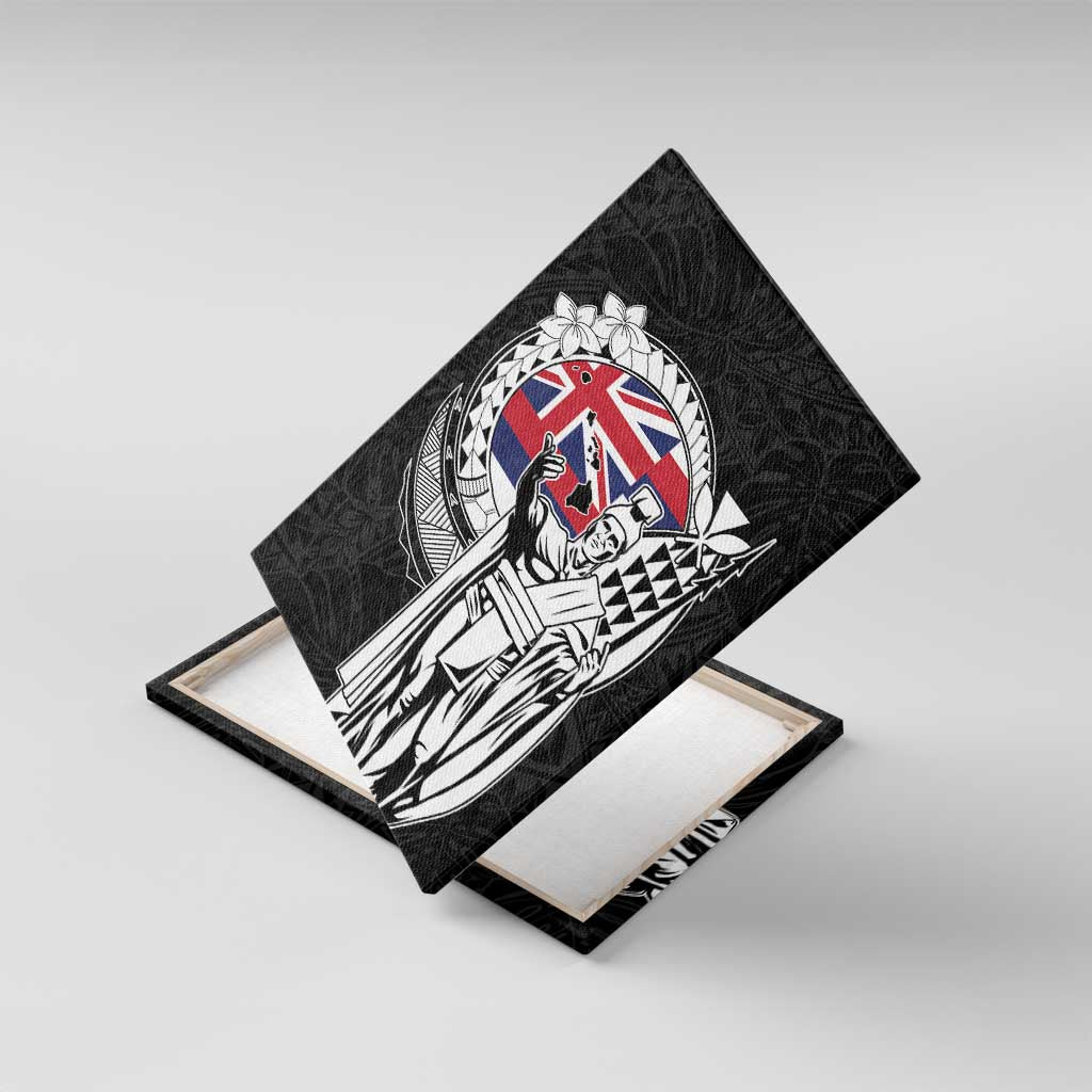 Hawaii King Kamehameha Canvas Wall Art Flag Polynesian Pattern LT01 With Frame Black - Polynesian Pride