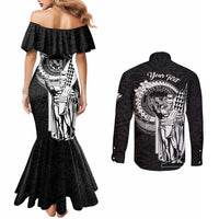 Personalized Hawaii King Kamehameha Couples Matching Mermaid Dress and Long Sleeve Button Shirt Flag Polynesian Pattern LT01 - Polynesian Pride