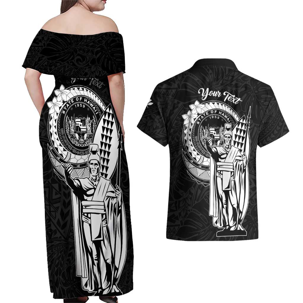 Personalized Hawaii King Kamehameha Couples Matching Off Shoulder Maxi Dress and Hawaiian Shirt Flag Polynesian Pattern LT01 - Polynesian Pride