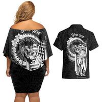 Personalized Hawaii King Kamehameha Couples Matching Off Shoulder Short Dress and Hawaiian Shirt Flag Polynesian Pattern LT01 - Polynesian Pride