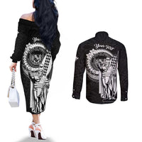 Personalized Hawaii King Kamehameha Couples Matching Off The Shoulder Long Sleeve Dress and Long Sleeve Button Shirt Flag Polynesian Pattern LT01 - Polynesian Pride