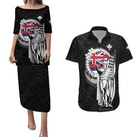 Personalized Hawaii King Kamehameha Couples Matching Puletasi and Hawaiian Shirt Flag Polynesian Pattern LT01 Black - Polynesian Pride
