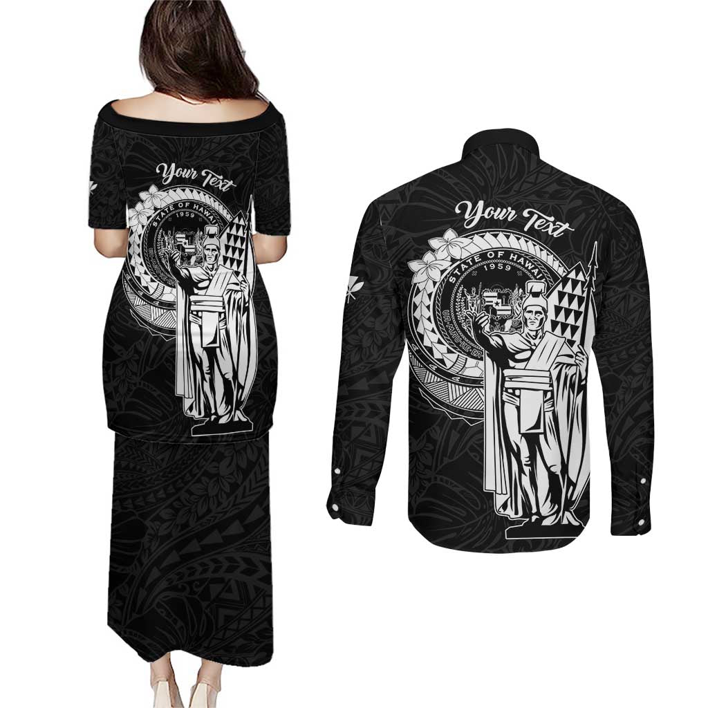 Personalized Hawaii King Kamehameha Couples Matching Puletasi and Long Sleeve Button Shirt Flag Polynesian Pattern LT01 - Polynesian Pride