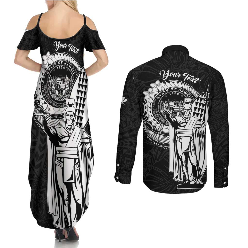 Personalized Hawaii King Kamehameha Couples Matching Summer Maxi Dress and Long Sleeve Button Shirt Flag Polynesian Pattern LT01 - Polynesian Pride