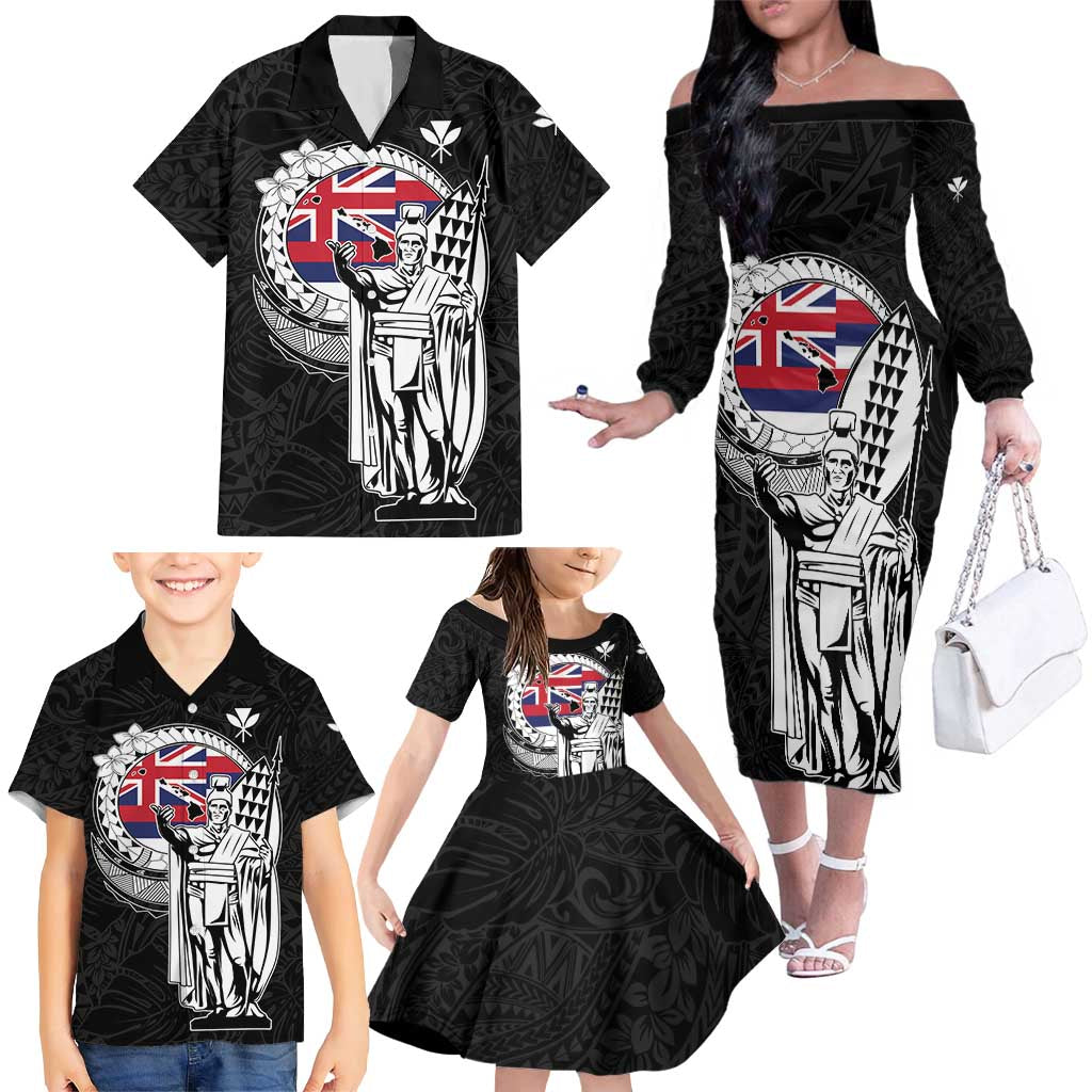 Personalized Hawaii King Kamehameha Family Matching Off The Shoulder Long Sleeve Dress and Hawaiian Shirt Flag Polynesian Pattern LT01 - Polynesian Pride