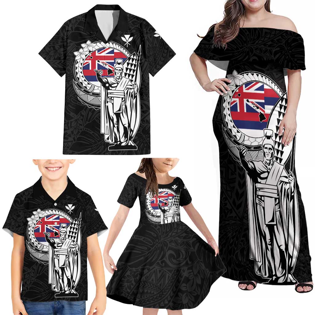 Personalized Hawaii King Kamehameha Family Matching Off Shoulder Maxi Dress and Hawaiian Shirt Flag Polynesian Pattern LT01 - Polynesian Pride