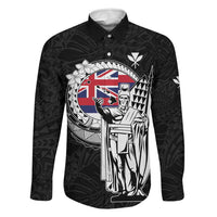 Personalized Hawaii King Kamehameha Family Matching Puletasi and Hawaiian Shirt Flag Polynesian Pattern LT01 Dad's Shirt - Long Sleeve Black - Polynesian Pride