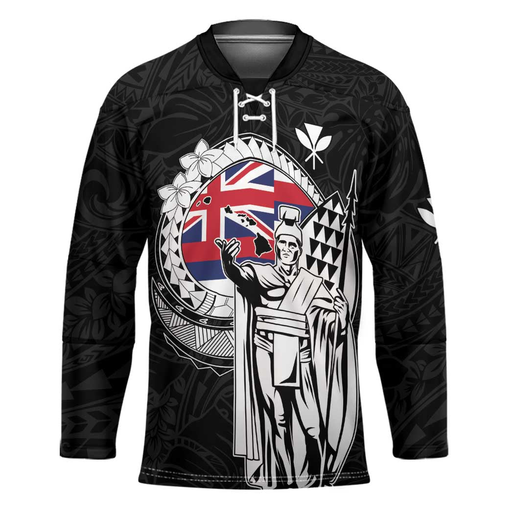 Personalized Hawaii King Kamehameha Hockey Jersey Flag Polynesian Pattern LT01 Unisex Black - Polynesian Pride