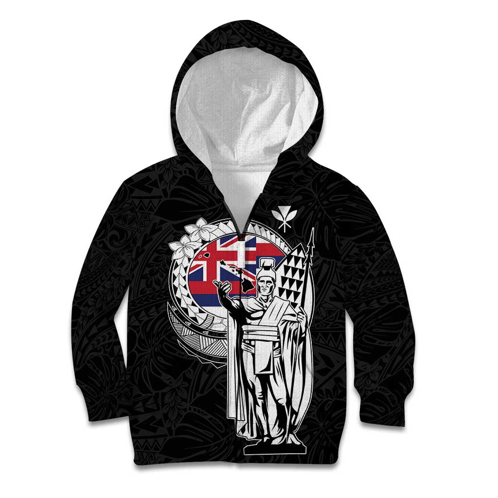 Personalized Hawaii King Kamehameha Kid Hoodie Flag Polynesian Pattern LT01 Zip Hoodie Black - Polynesian Pride