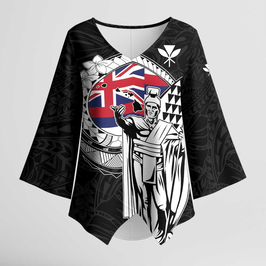 Personalized Hawaii King Kamehameha Kimono Sleeve Blouse Flag Polynesian Pattern LT01 Female Black - Polynesian Pride