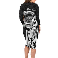 Personalized Hawaii King Kamehameha Long Sleeve Bodycon Dress Flag Polynesian Pattern LT01 - Polynesian Pride