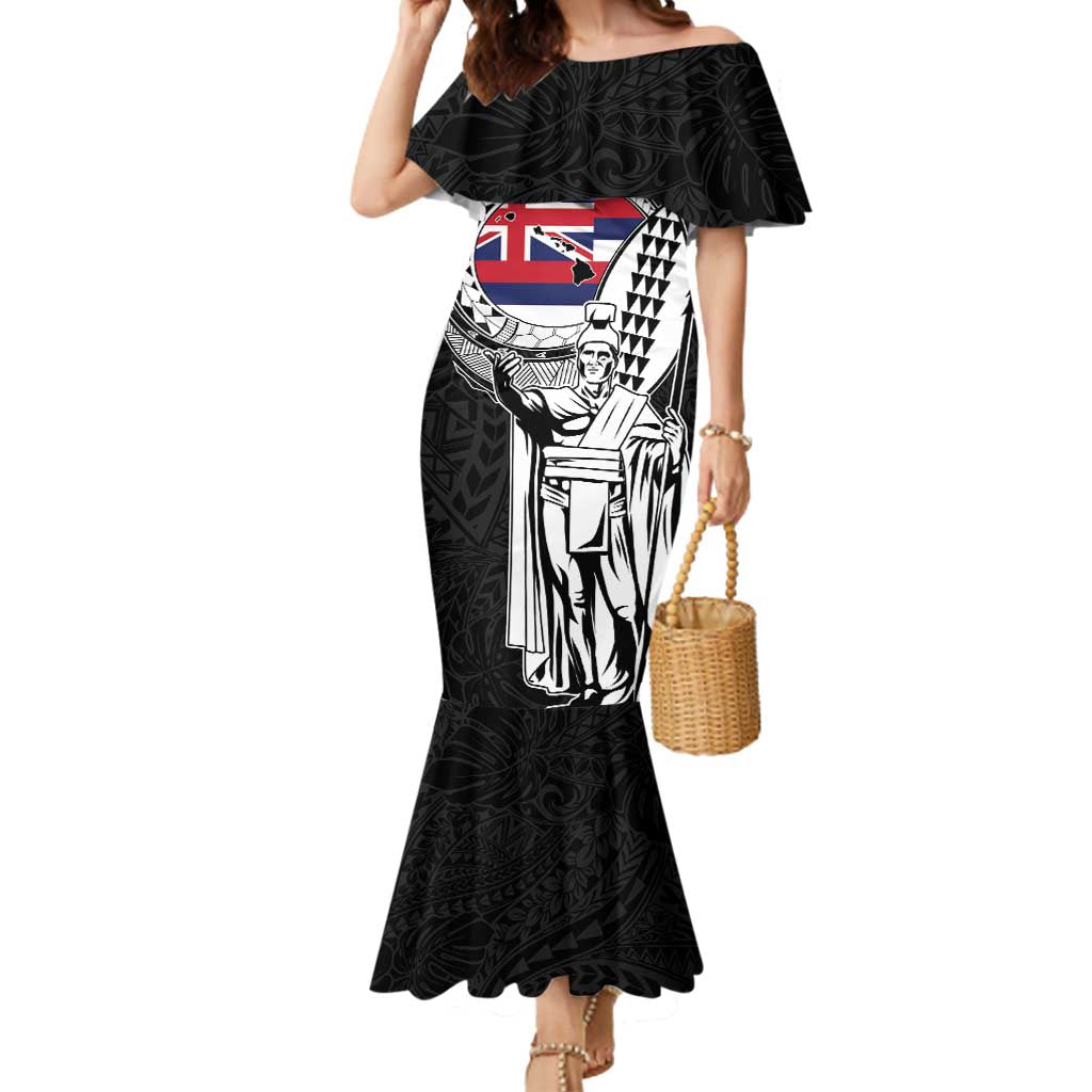 Personalized Hawaii King Kamehameha Mermaid Dress Flag Polynesian Pattern LT01 Women Black - Polynesian Pride