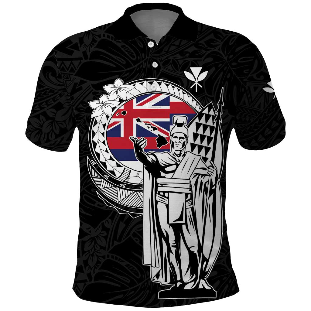 Personalized Hawaii King Kamehameha Polo Shirt Flag Polynesian Pattern LT01 Black - Polynesian Pride