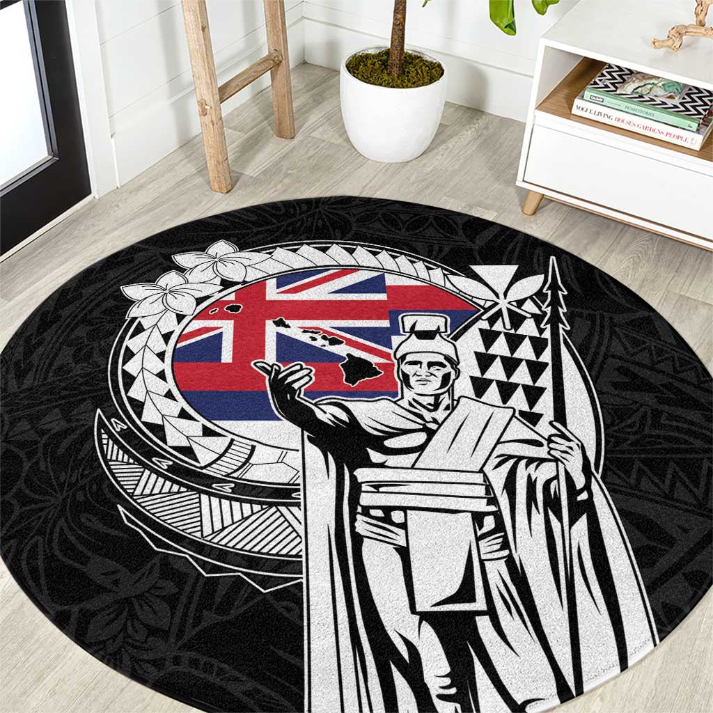 Hawaii King Kamehameha Round Carpet Flag Polynesian Pattern LT01 Black - Polynesian Pride