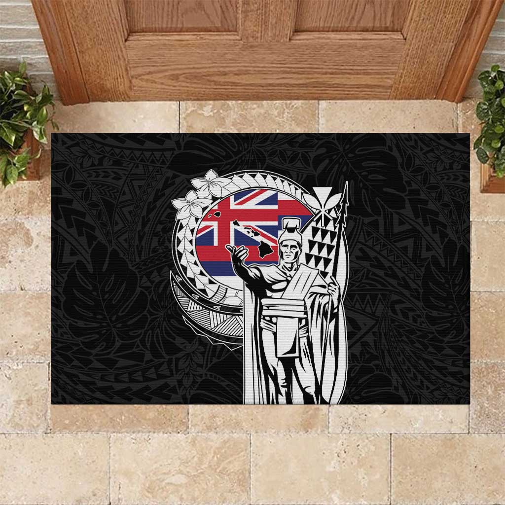 Hawaii King Kamehameha Rubber Doormat Flag Polynesian Pattern LT01 Black - Polynesian Pride