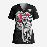 Personalized Hawaii King Kamehameha Scrub Top Flag Polynesian Pattern LT01 Adult Black - Polynesian Pride